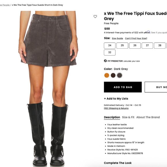 x We The Free Tippi Faux Suede Short In Dark Grey - Picture 1 of 5